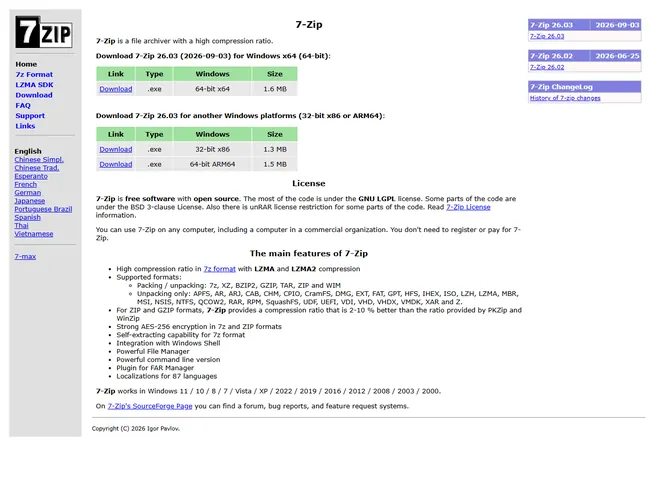Screenshot of www.7-zip.org