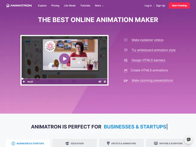 Screenshot of www.animatron.com