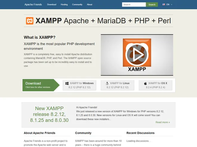 Screenshot of www.apachefriends.org