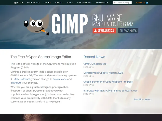 Screenshot of www.gimp.org