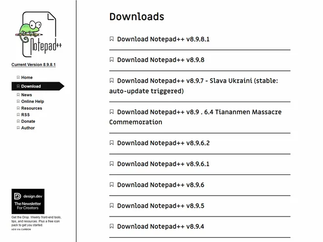 Screenshot of notepad-plus-plus.org