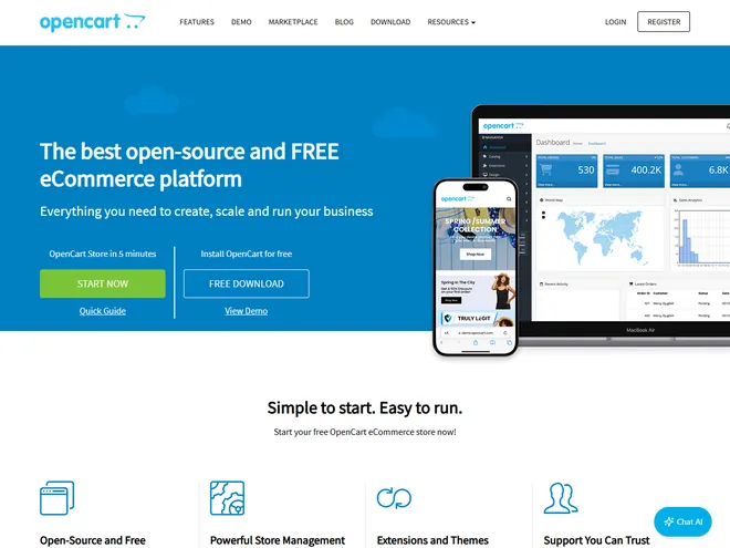 Screenshot of www.opencart.com