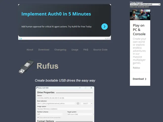 Screenshot of rufus.ie