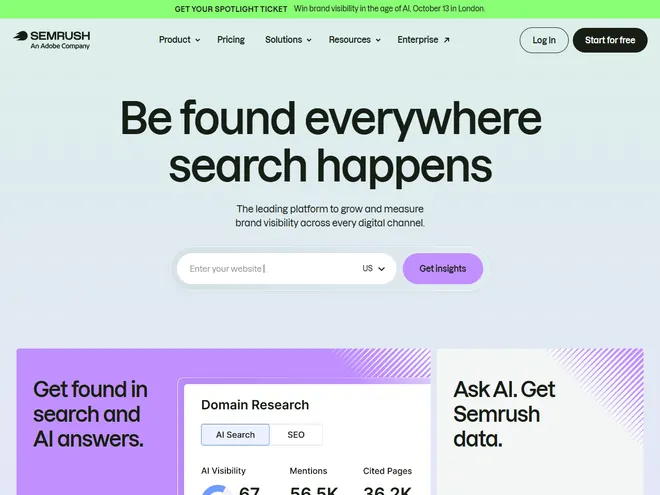 Screenshot of www.semrush.com