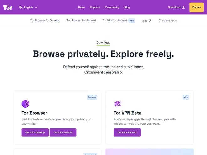 Screenshot of www.torproject.org