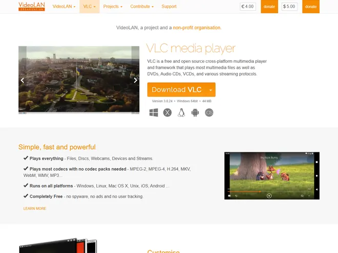 Screenshot of www.videolan.org