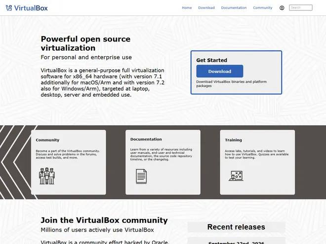 Screenshot of www.virtualbox.org